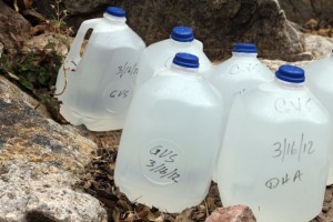 water bottles left on trails in a canyon bed west of Nogales in southern Arizona